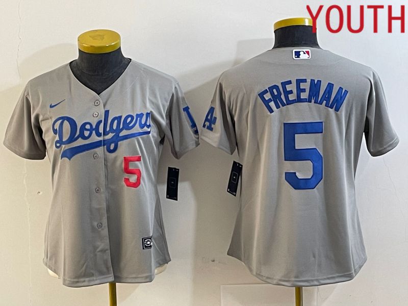Youth Los Angeles Dodgers #5 Freeman Grey Nike Game MLB Jersey style 3->->Youth Jersey